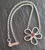 Sterling Silver Modern Flower Necklace with Garnet or a stone of your choice, Amethyst, Aquamarine, Citrine, Tourmaline