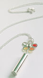 Sterling Silver Flower Necklace with Orange, Yellow and Red Resin