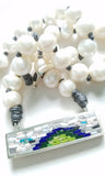 Micro Mosaic and Pearls Necklace with Sterling Silver 925