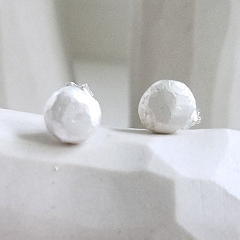 White, Organic, Sterling Silver, Faceted, Pebbles Studs, Earrings, Posts