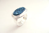 Blue Agate Druzy Sterling Silver Ring