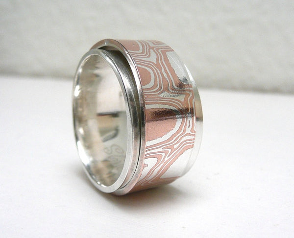Mokume Gane Sterling Silver Spinner Ring