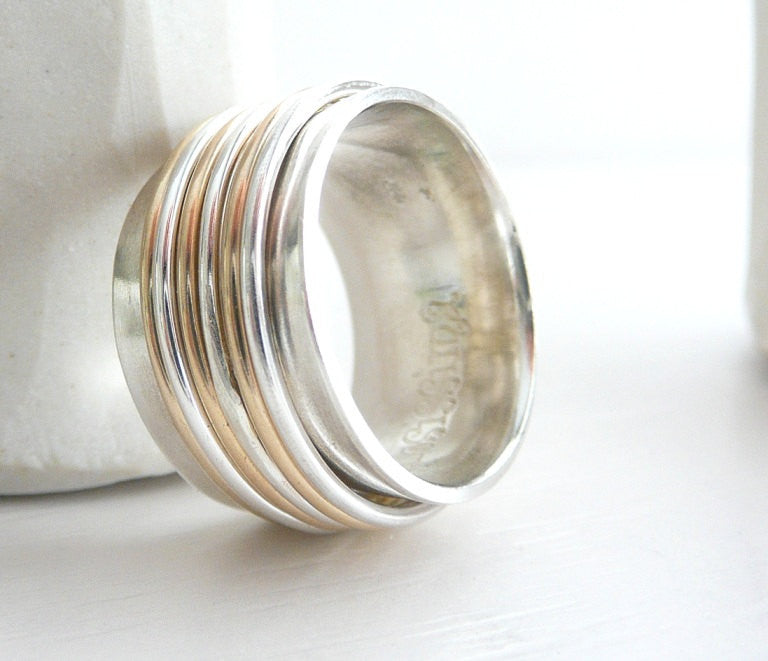 Sterling Silver and 14 K Gold Spinner Ring