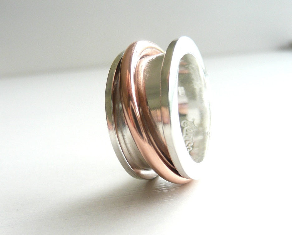 Spool Sterling Silver and Copper Spinner Ring