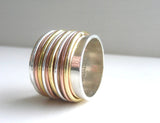 Wide Sterling Silver, Copper and Brass Spinner Ring